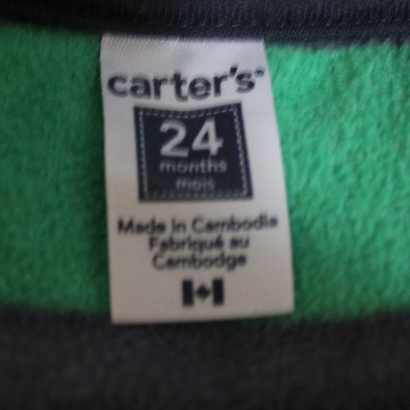 Carter Fleece Green Strip Zip up Vest - 24 M - Picture 3 of 5